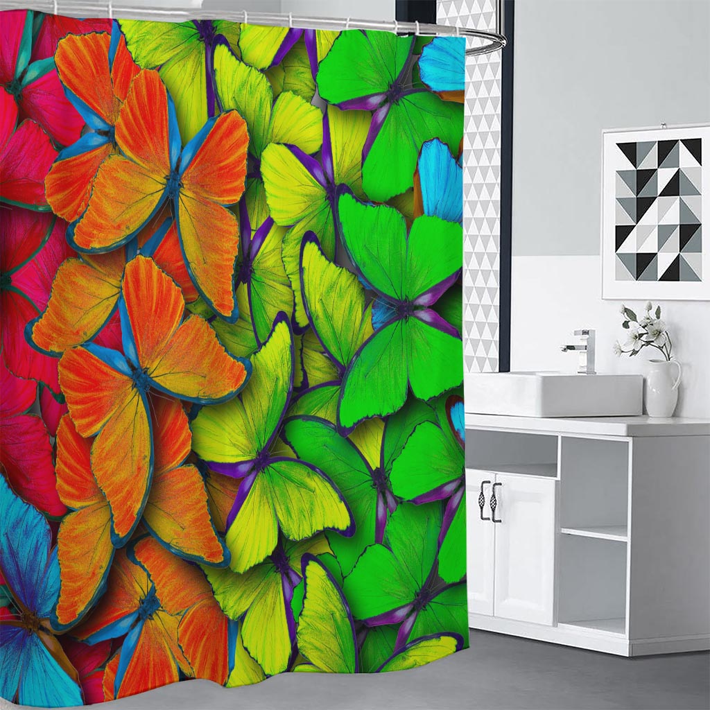 Rainbow Butterfly Pattern Print Shower Curtain