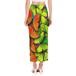 Rainbow Butterfly Pattern Print Side Slit Maxi Skirt