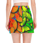 Rainbow Butterfly Pattern Print Side Slit Mini Skirt