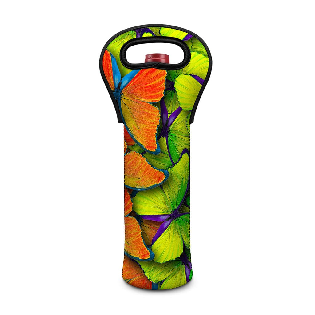 Rainbow Butterfly Pattern Print Single Neoprene Wine Tote