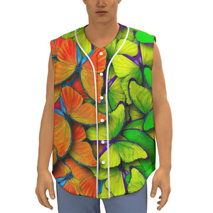 Rainbow Butterfly Pattern Print Sleeveless Baseball Jersey