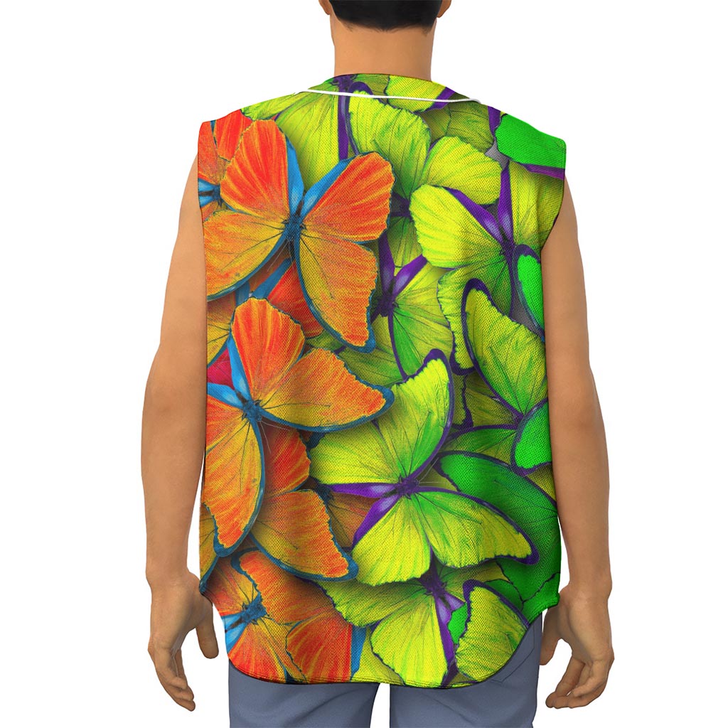 Rainbow Butterfly Pattern Print Sleeveless Baseball Jersey