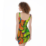 Rainbow Butterfly Pattern Print Sleeveless Bodycon Dress