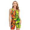 Rainbow Butterfly Pattern Print Sleeveless One Piece Swimsuit