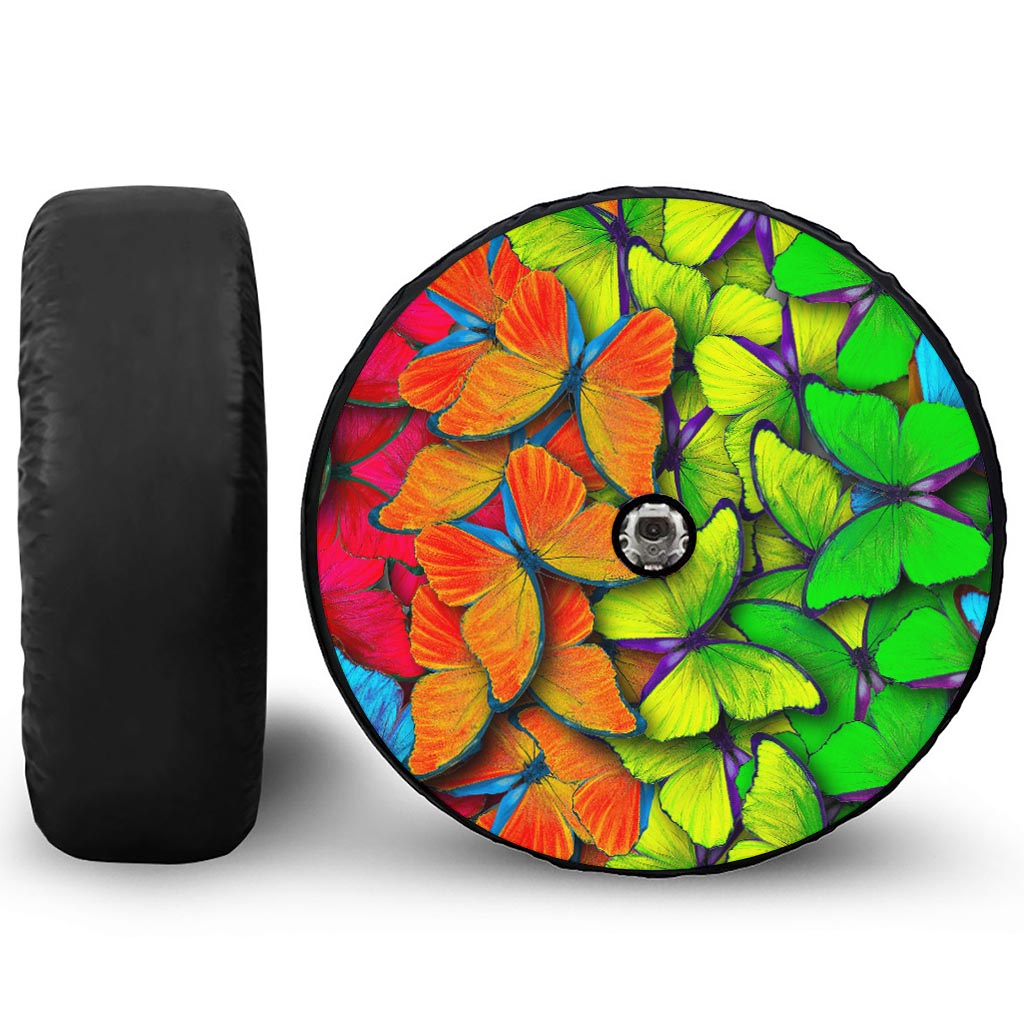 Rainbow Butterfly Pattern Print Tire Cover With Camera Hole