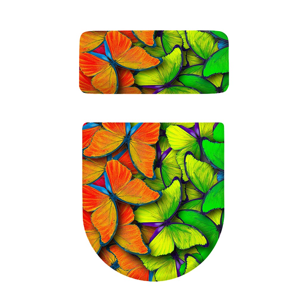 Rainbow Butterfly Pattern Print Toilet Lid And Tank Cover Set