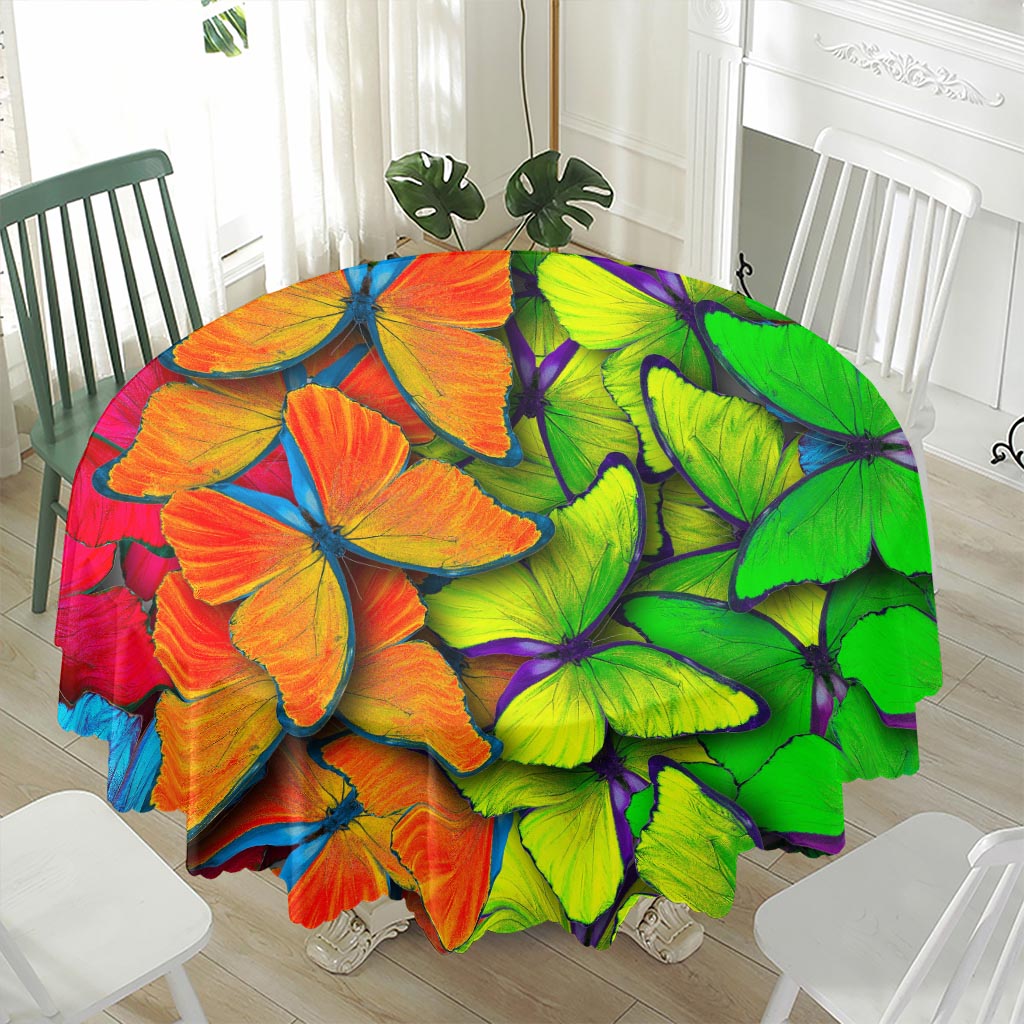 Rainbow Butterfly Pattern Print Waterproof Round Tablecloth