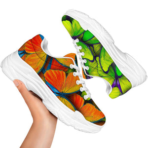 Rainbow Butterfly Pattern Print White Chunky Shoes