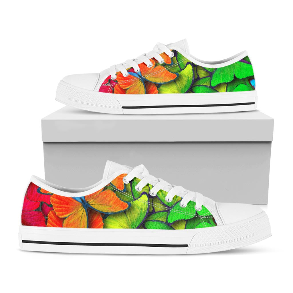 Rainbow Butterfly Pattern Print White Low Top Sneakers