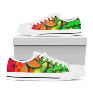 Rainbow Butterfly Pattern Print White Low Top Sneakers