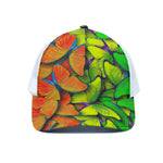 Rainbow Butterfly Pattern Print White Mesh Trucker Cap