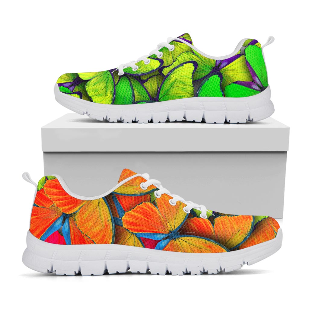 Rainbow Butterfly Pattern Print White Running Shoes