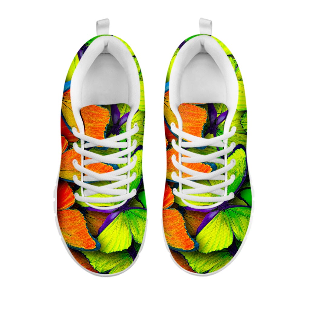 Rainbow Butterfly Pattern Print White Running Shoes