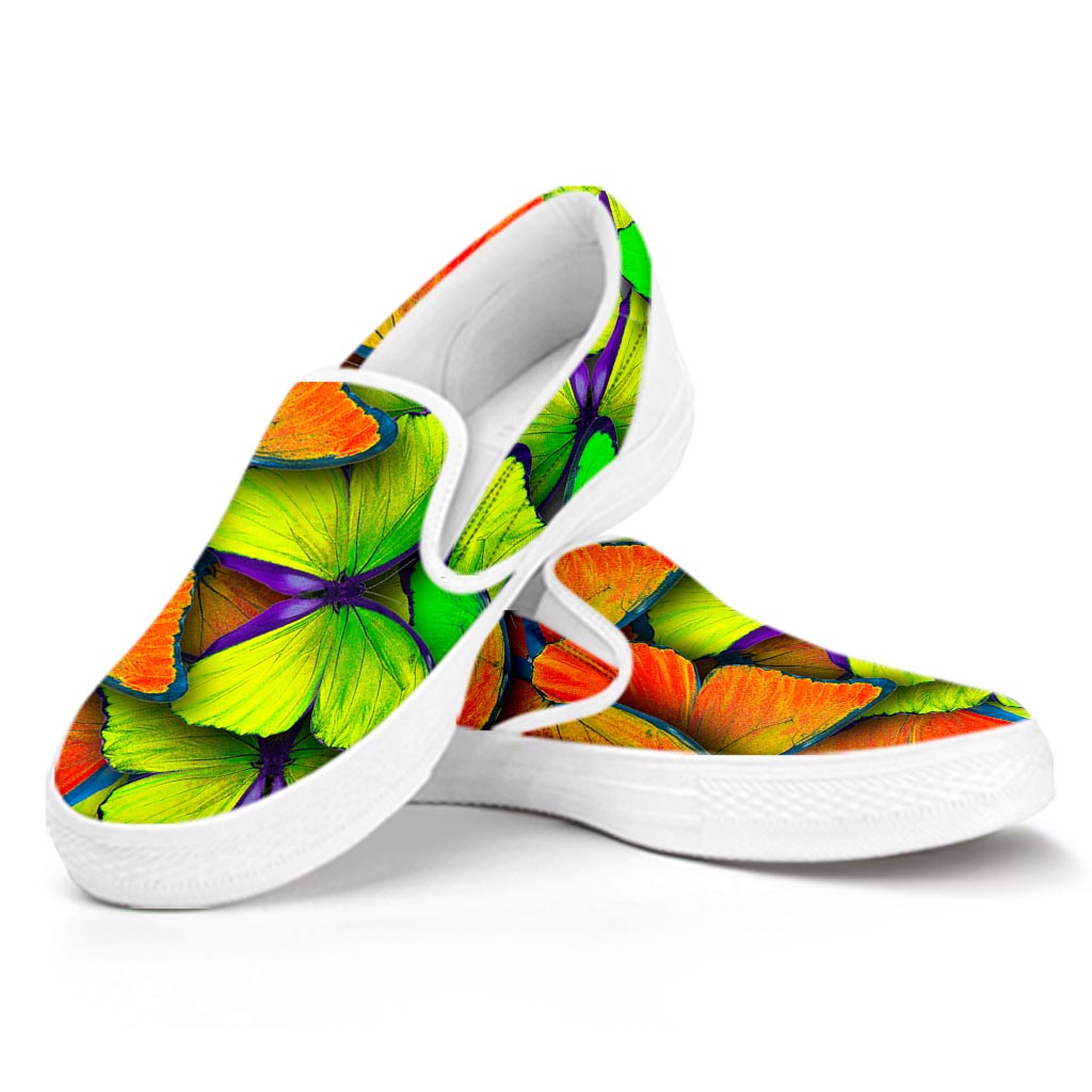 Rainbow Butterfly Pattern Print White Slip On Sneakers