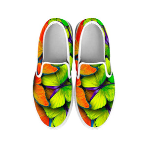 Rainbow Butterfly Pattern Print White Slip On Sneakers