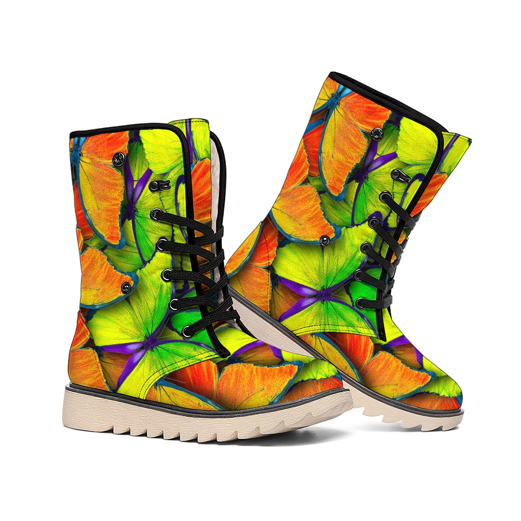 Rainbow Butterfly Pattern Print Winter Boots