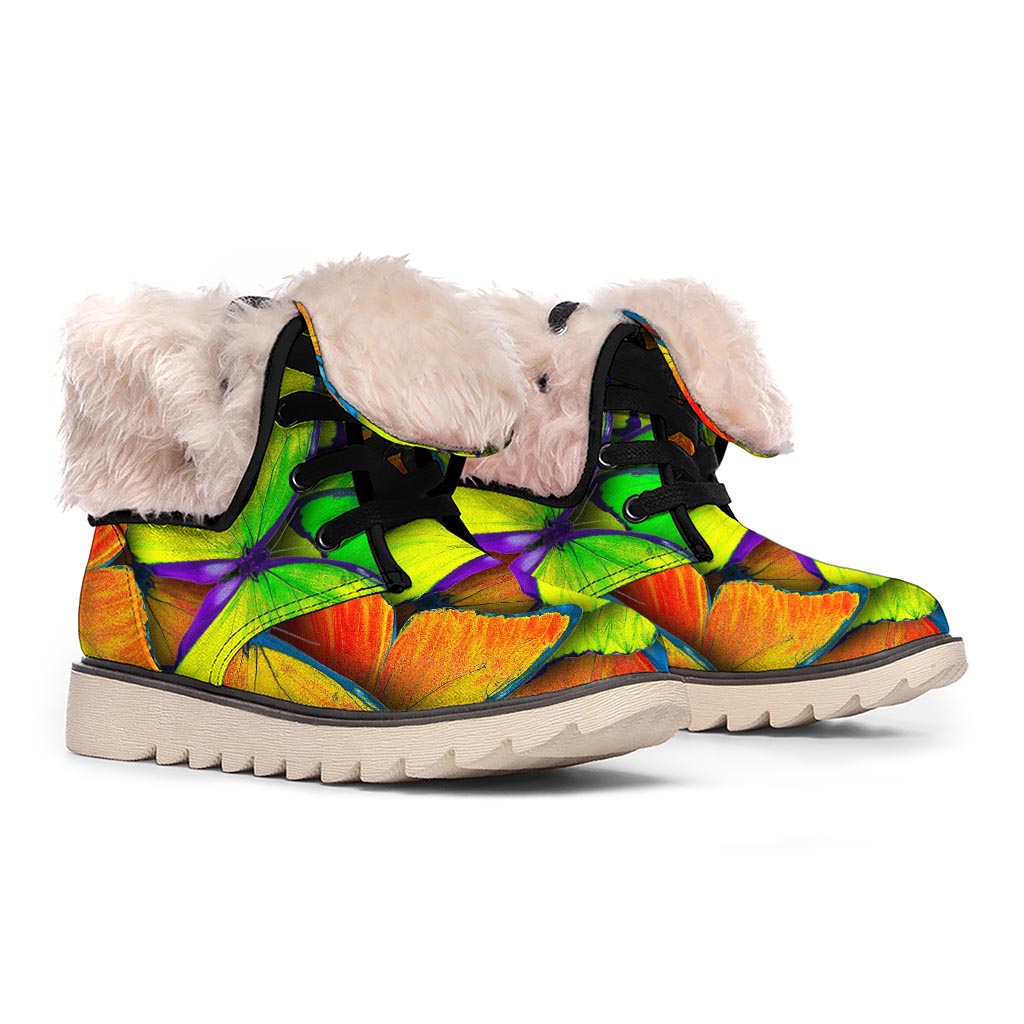 Rainbow Butterfly Pattern Print Winter Boots