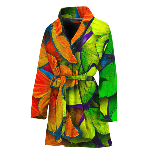 Rainbow Butterfly Pattern Print Women's Bathrobe