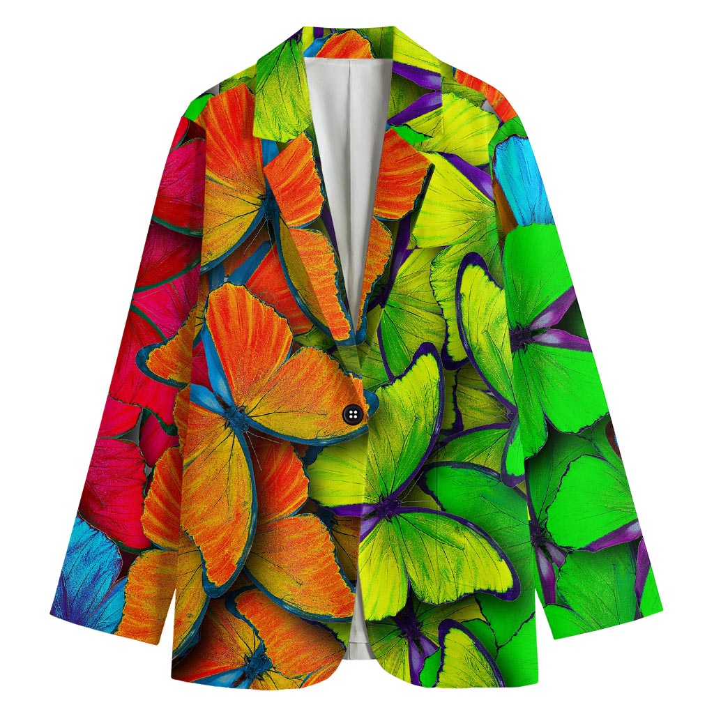 Rainbow Butterfly Pattern Print Women's Blazer