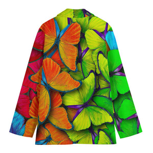 Rainbow Butterfly Pattern Print Women's Blazer