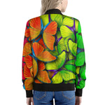 Rainbow Butterfly Pattern Print Women's Bomber Jacket