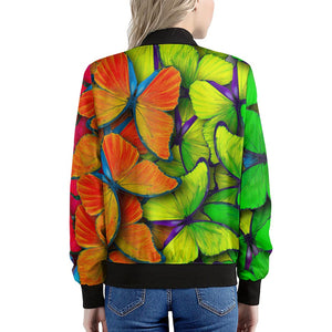 Rainbow Butterfly Pattern Print Women's Bomber Jacket