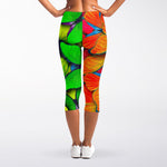Rainbow Butterfly Pattern Print Women's Capri Leggings