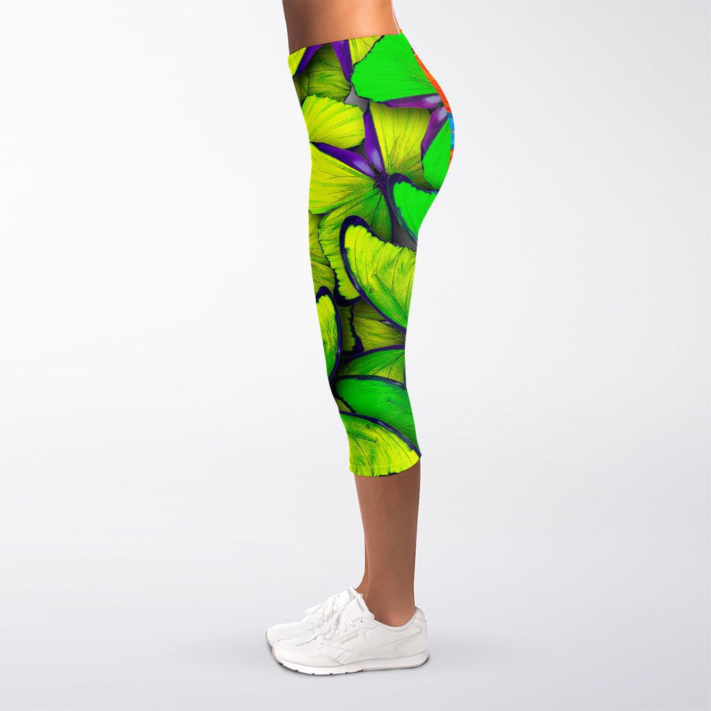 Rainbow Butterfly Pattern Print Women's Capri Leggings