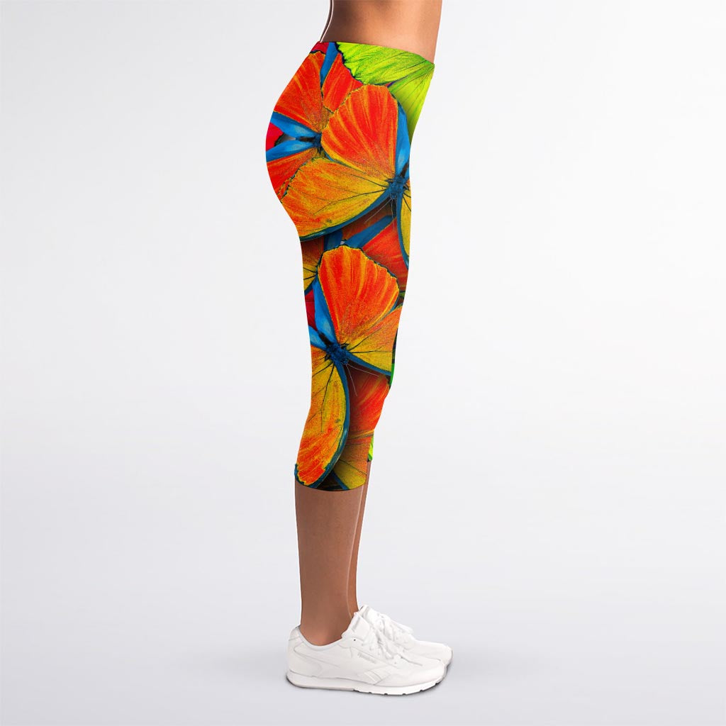 Rainbow Butterfly Pattern Print Women's Capri Leggings