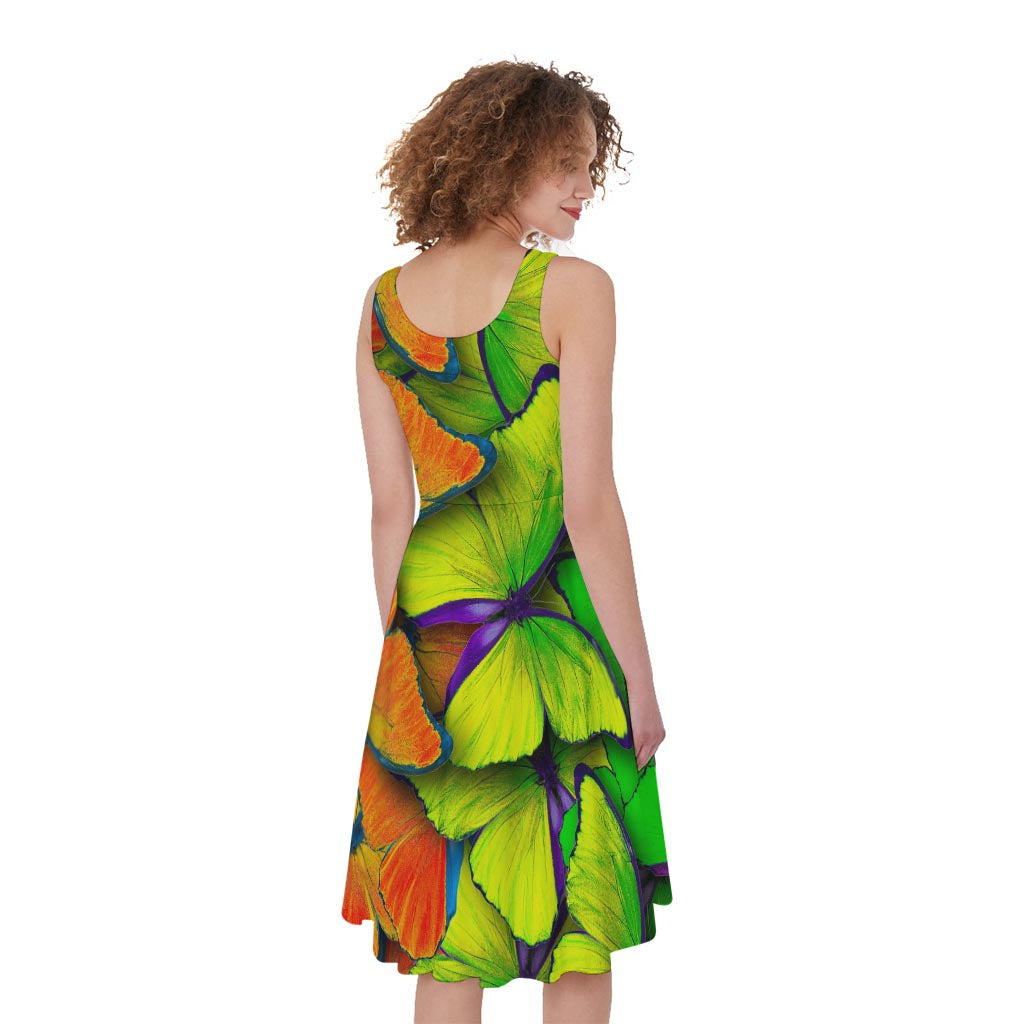 Rainbow Butterfly Pattern Print Women's Sleeveless Dress