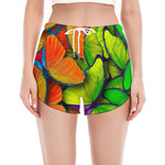 Rainbow Butterfly Pattern Print Women's Split Running Shorts