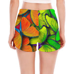 Rainbow Butterfly Pattern Print Women's Split Running Shorts