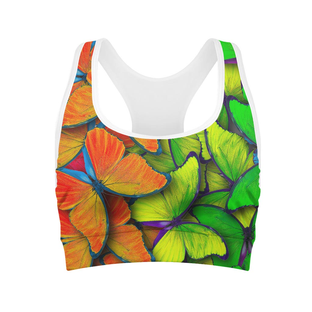 Rainbow Butterfly Pattern Print Women's Sports Bra