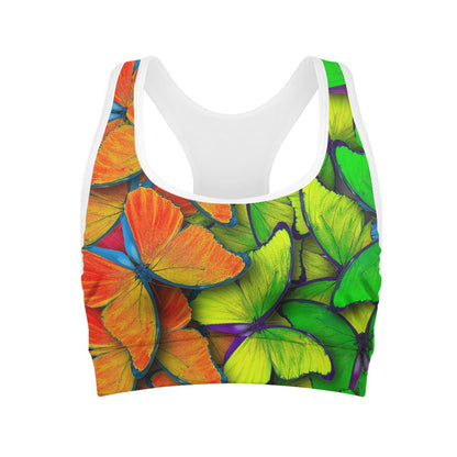 Rainbow Butterfly Pattern Print Women's Sports Bra