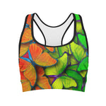 Rainbow Butterfly Pattern Print Women's Sports Bra