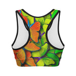 Rainbow Butterfly Pattern Print Women's Sports Bra