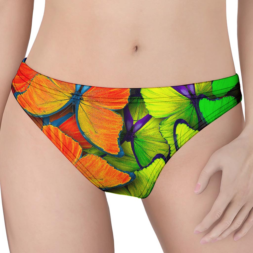 Rainbow Butterfly Pattern Print Women's Thong