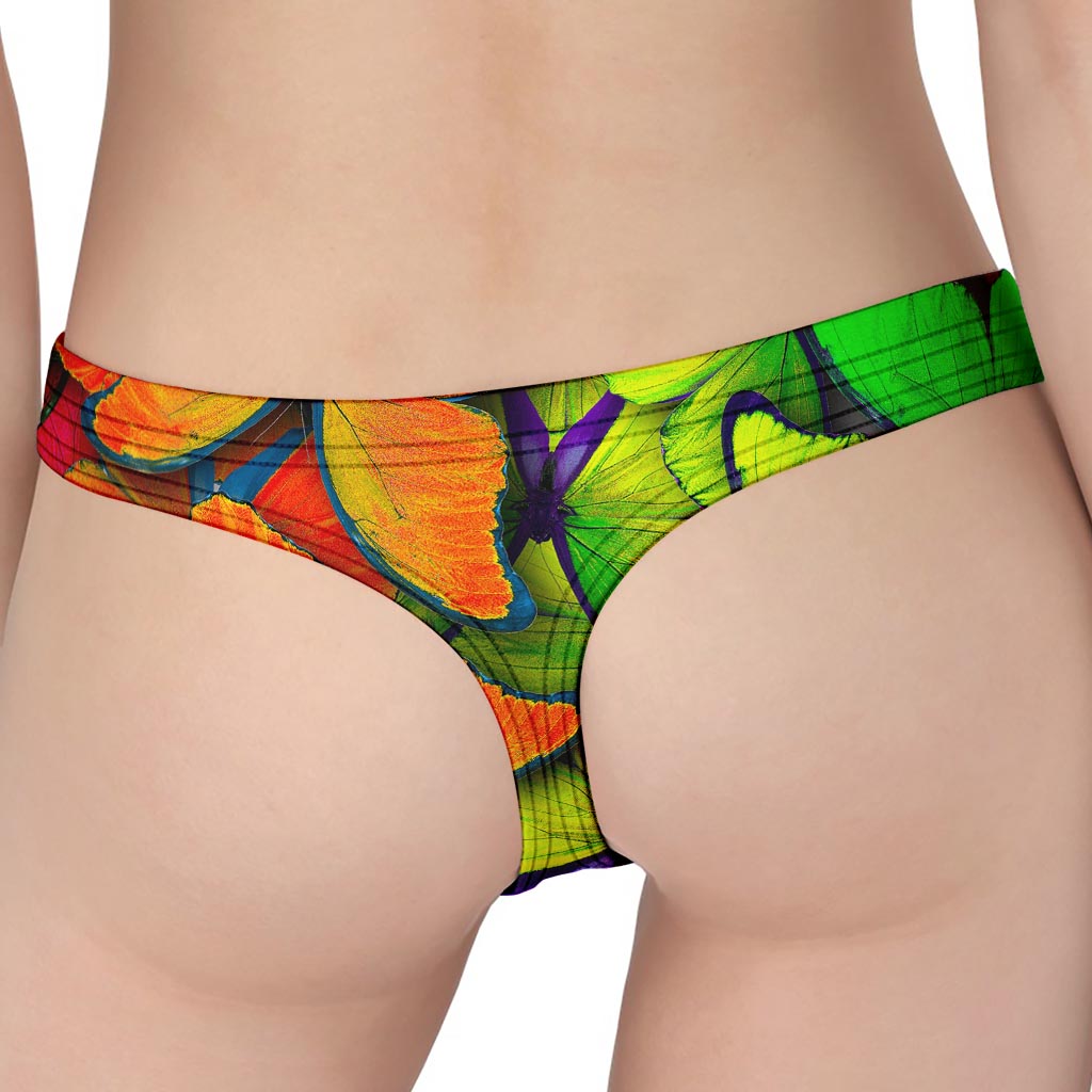 Rainbow Butterfly Pattern Print Women's Thong