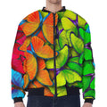 Rainbow Butterfly Pattern Print Zip Sleeve Bomber Jacket