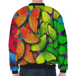 Rainbow Butterfly Pattern Print Zip Sleeve Bomber Jacket