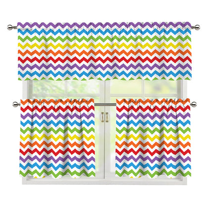 Rainbow Chevron Pattern Print 3 Piece Kitchen Curtains