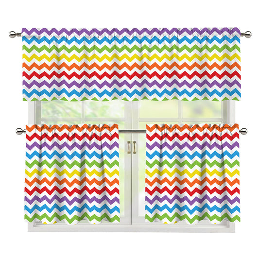 Rainbow Chevron Pattern Print 3 Piece Kitchen Curtains