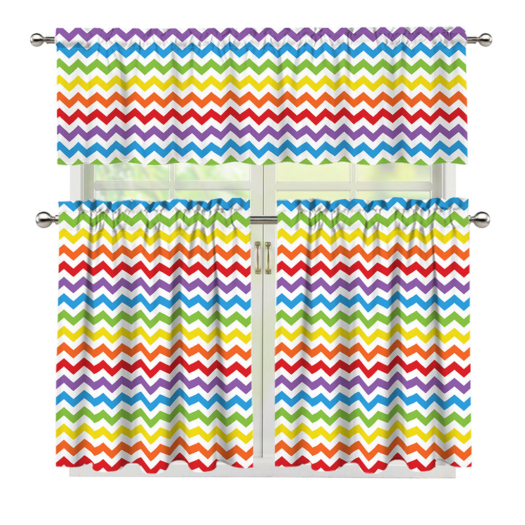 Rainbow Chevron Pattern Print 3 Piece Kitchen Curtains