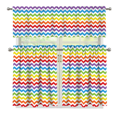 Rainbow Chevron Pattern Print 3 Piece Kitchen Curtains