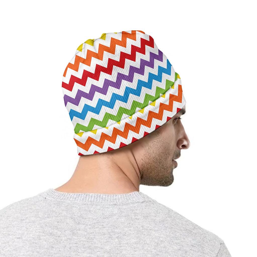 Rainbow Chevron Pattern Print Beanie