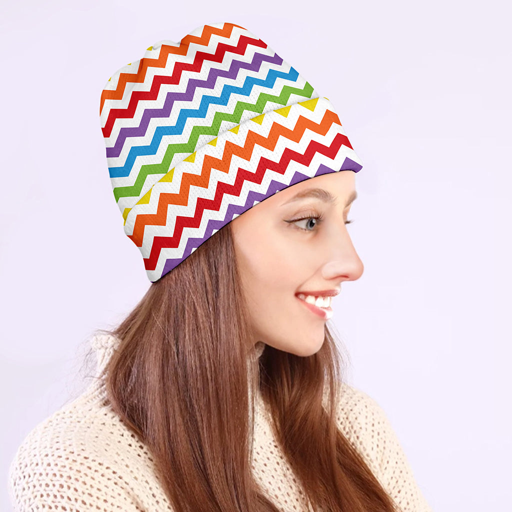 Rainbow Chevron Pattern Print Beanie