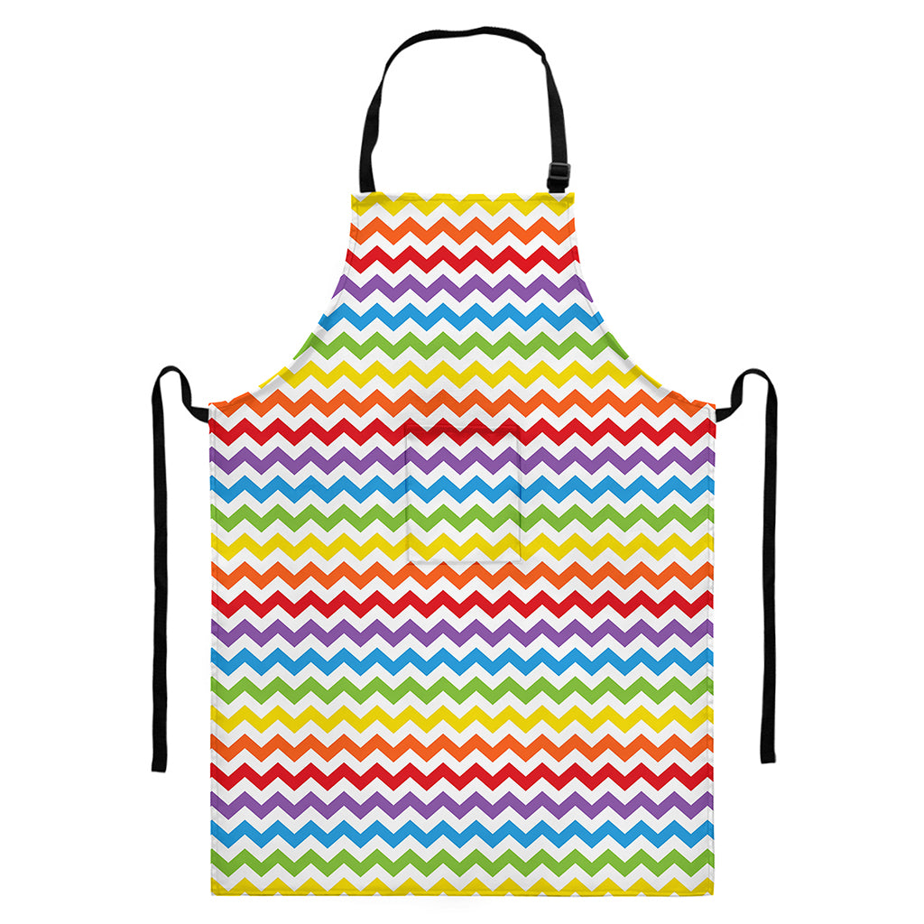 Rainbow Chevron Pattern Print Bib Apron With Pocket