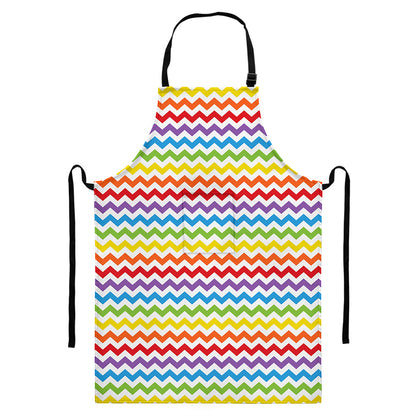 Rainbow Chevron Pattern Print Bib Apron With Pocket