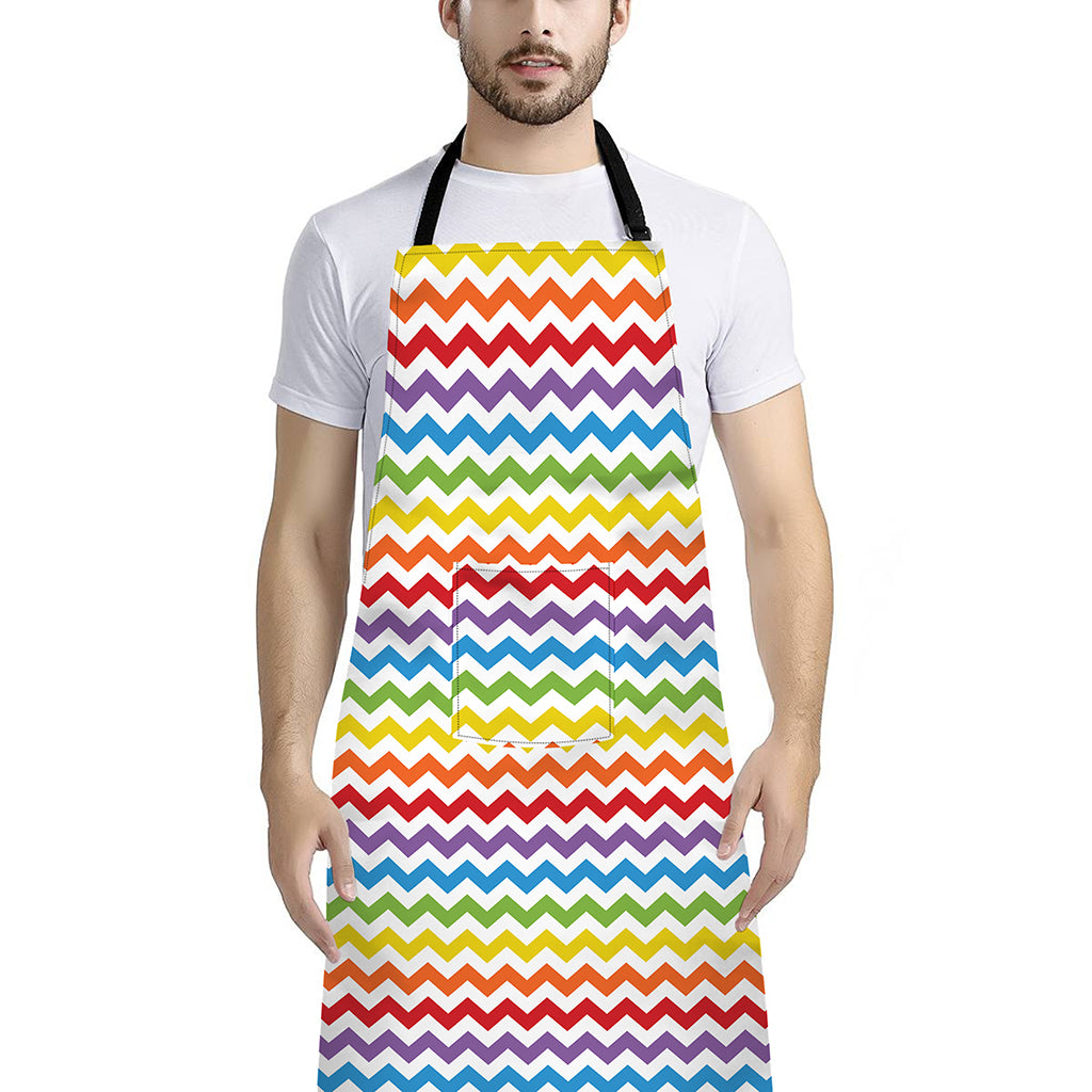 Rainbow Chevron Pattern Print Bib Apron With Pocket