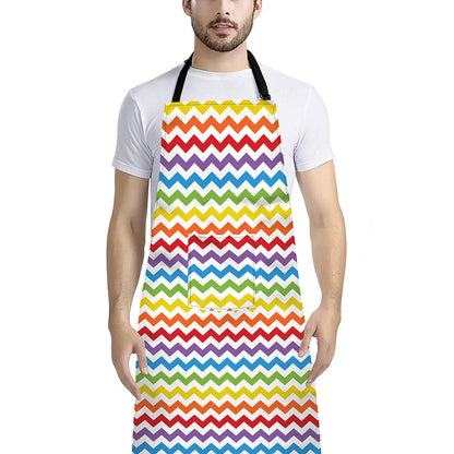 Rainbow Chevron Pattern Print Bib Apron With Pocket
